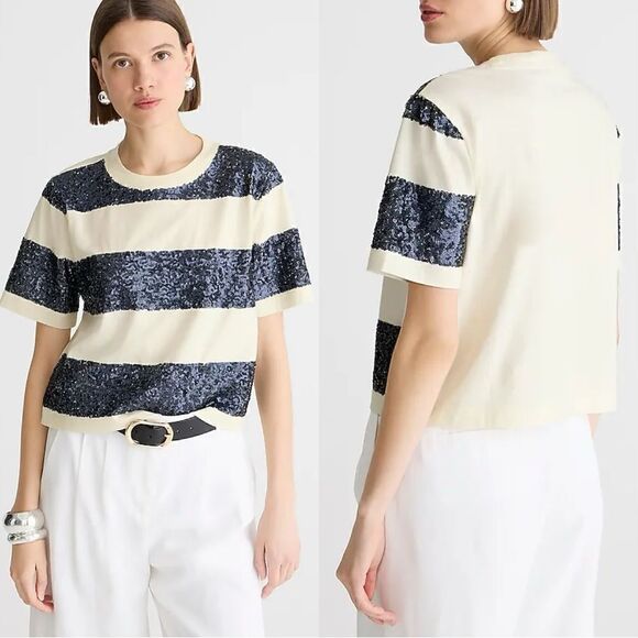 NWT J. Crew Broken-in jersey T-shirt in sequin stripe - Picture 1 of 11